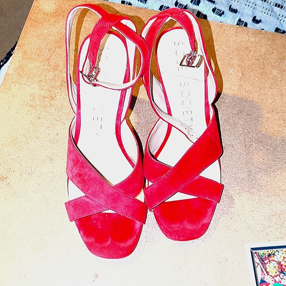Sole Society Cassidea Red Suede Heeled Strappy Sandals Size 7.5 - Picture 8 of 10